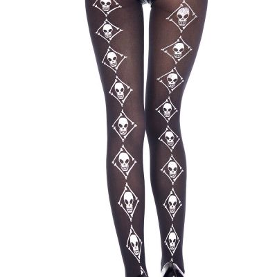 Black White Skull Print  Pantyhose Ravewear Festival Tights